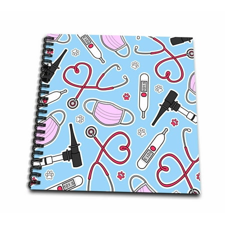 3dRose Cute Veterinarian or Veterinary Technician Love Pattern Blue - Mini Notepad, 4 by 4-inch