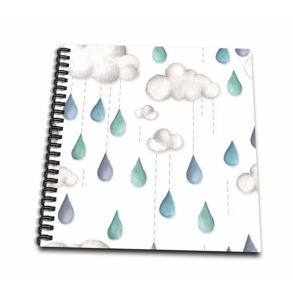 3dRose, Cute Watercolor Clouds and Big Rain Drops, Drawing Book 8 x 8 inch