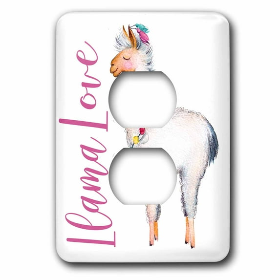 3dRose, Cute Watercolor Llama With The Words Llama Love , 2 plug outlet cover