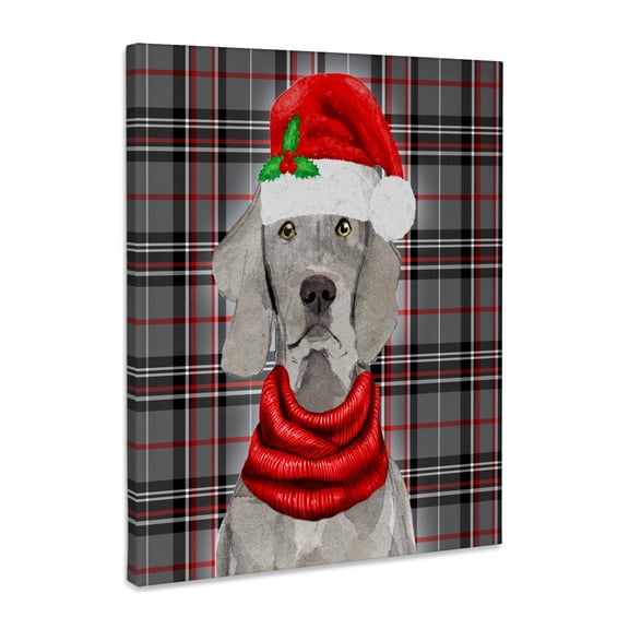 3dRose, Cute Weimaraner Holiday Dog on Red and Grey Plaid for Christmas, Museum Grade Canvas Wrap 11x14