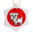 thumbnail image 1 of 3drose, Cute White Maltese Red with Santa Hat, 3 inch Snowflake Porcelain Ornament, 1 of 7