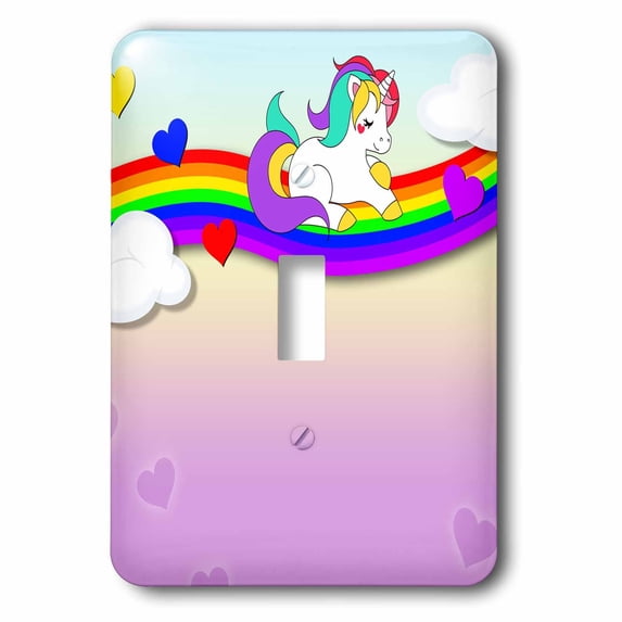 3dRose, Cute White Unicorn Sitting on a Rainbow Funny Illustration, single toggle switch