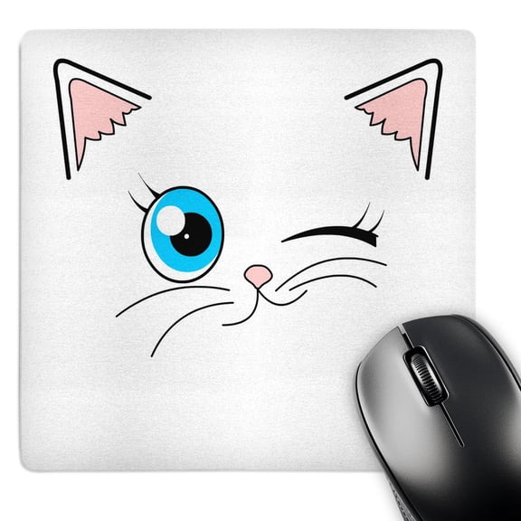 3dRose, Cute Winking Cat White with Blue Eyes, MousePad