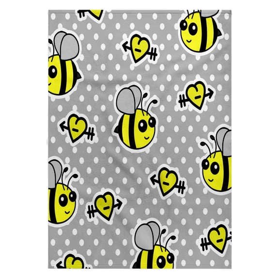 3dRose, Cute Yellow Bumble Bee Print on Grey and White Polka Dots , 22x30 Bath Hand Pool Towel