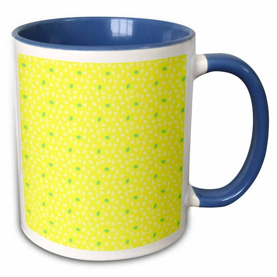 3drose, Cute Yellow, White, and Green Tiny Lemon Pattern, 15oz Two-tone Blue Mug