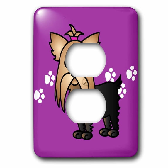 3dRose, Cute Yorkshire Terrier Yorkie Purple with Paw Prints, 2 plug outlet cover