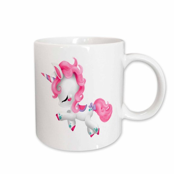3drose, Cute and Whimsical Pink and Purple Flying Unicorn Illustration, 11oz Mug