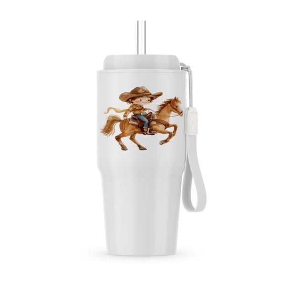 Cute Boy Cowboy Rides His Brown Horse. Funny American, Western Gift, 20oz Tumbler