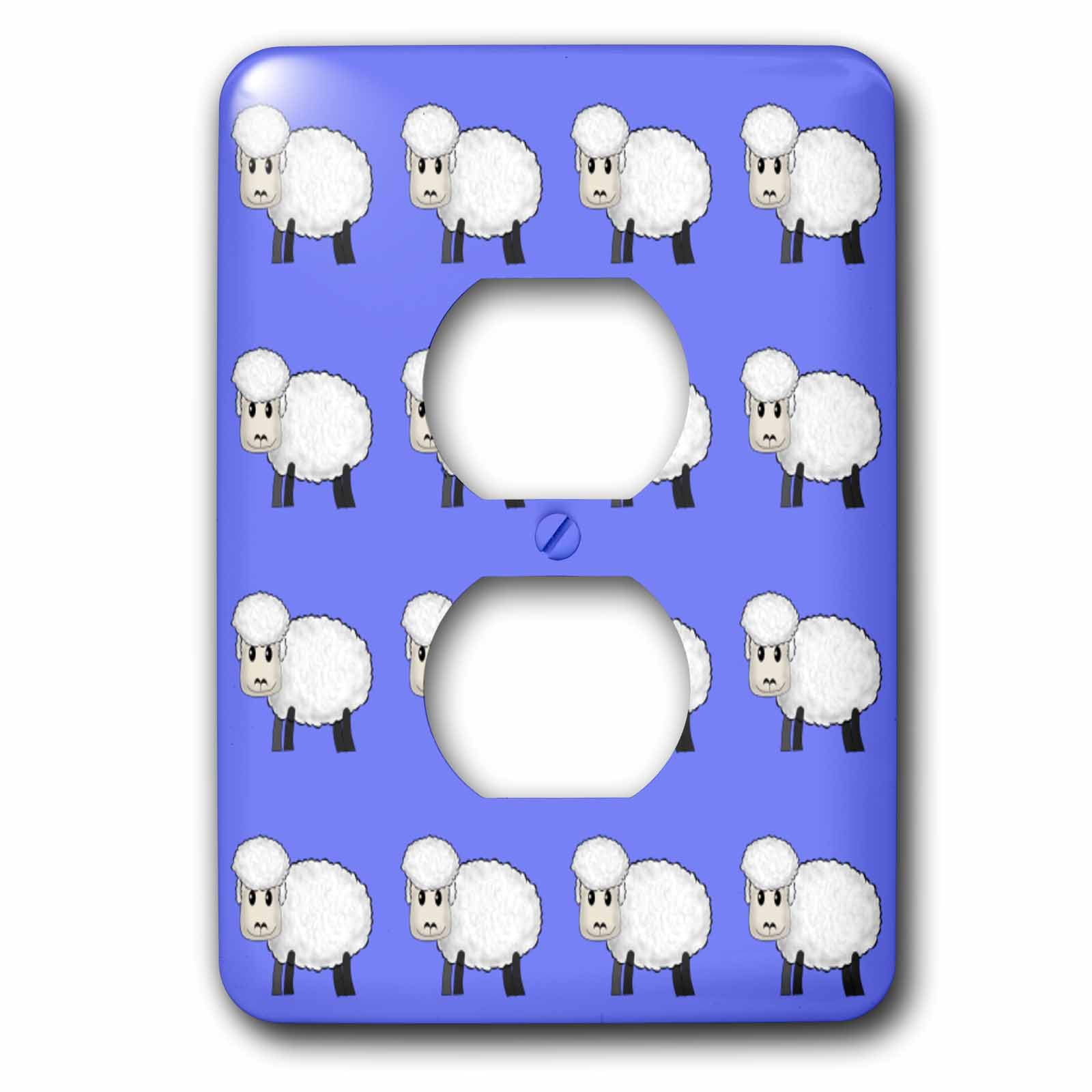 3dRose, Cute cartoon sheep or lambs on a blue background. Go ahead count them., 2 plug outlet cover