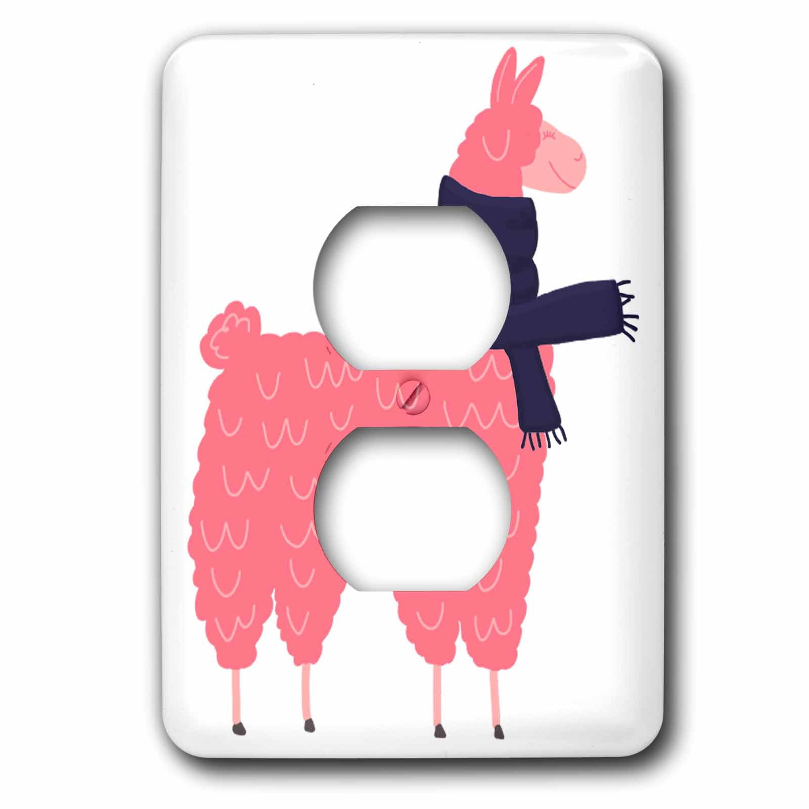 3dRose, Cute creative pink llama wearing a blue scarf cartoon , 2 plug outlet cover