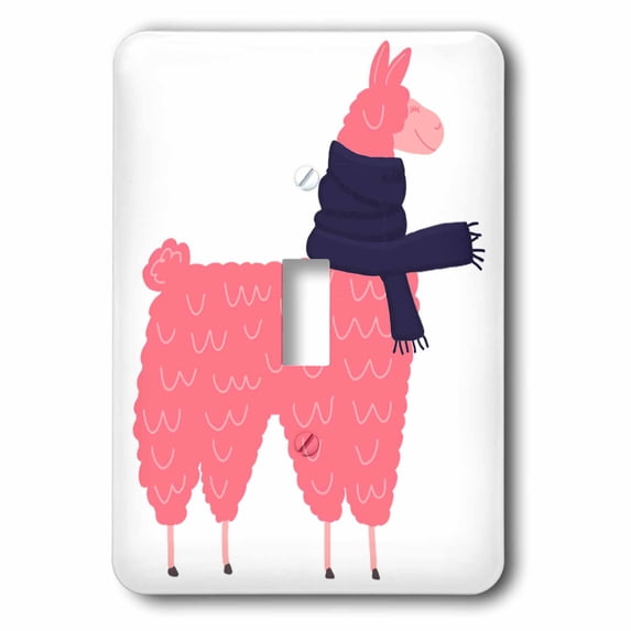 3dRose, Cute creative pink llama wearing a blue scarf cartoon , single toggle switch