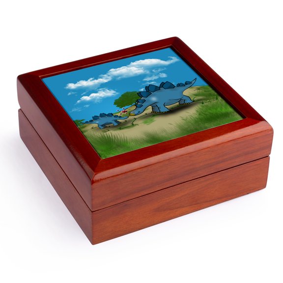 3dRose, Cute mother and baby stegosaurus showing some love in dinosaur land. , Jewelry Box 5.5x5.5 inch with 4 inch tile