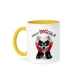 thumbnail image 1 of 3dRose, Cute white American Eskimo dog with fangs and Halloween costume., 11oz Two-Tone Yellow Mug, 1 of 1