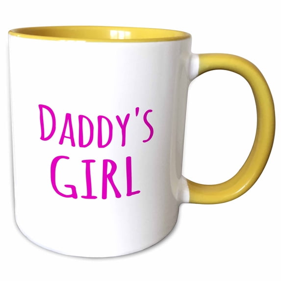 3drose, Daddys Girl - Hot Pink Text - Fun Gifts for Daddies Girls, 11oz Two-tone Yellow Mug