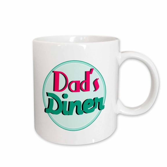 3drose, Dads Diner on White - Retro Hot Pink Turquoise Teal Blue 1950s Style 50s Fifties Kitchen Fathers Day, 11oz Mug