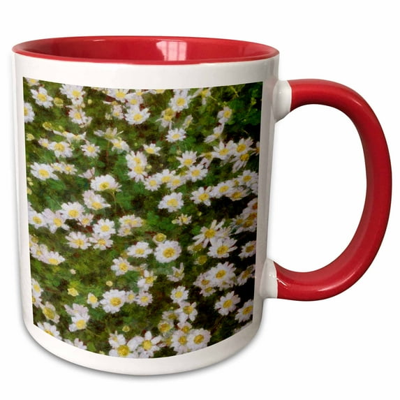 3drose, Daisies Painted by Form and Light, 15oz Two-tone Red Mug