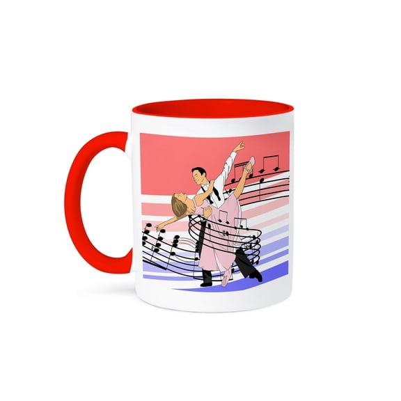 3dRose, Dance Classic Ballroom Dancing of dance partners wrapped in music, 15oz Two-Tone Red Mug