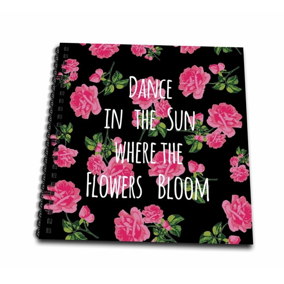 3dRose, Dance in the sun where the flowers bloom - pink girly fun positive words - vintage summer joy, Memory Book 12 x 12 inch