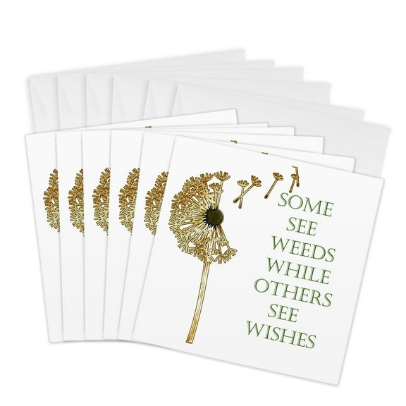 3dRose, Dandelion With The Words Some See Weeds, While Others See Wishes, 6 Greeting Cards with envelopes
