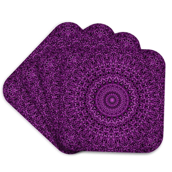 3dRose, Dark Purple Garden Mandala - floral sacred geometry, Set of 4 Coasters - Soft