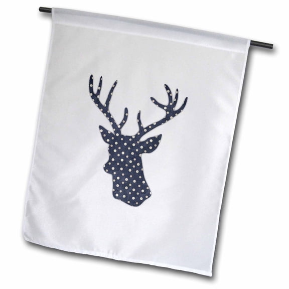 3dRose, Dark blue black white polka dot Deer head silhouette stag with antlers, 12 x 18 inch Garden Flag