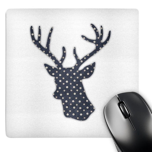 3dRose, Dark blue black white polka dot Deer head silhouette stag with antlers, MousePad