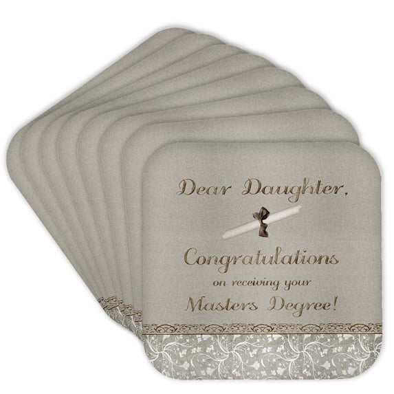 3drose, Daughter Congratulation, Masters Degree, Diploma, Flowers, Tan, Gold, Set of 8 Coasters - Soft
