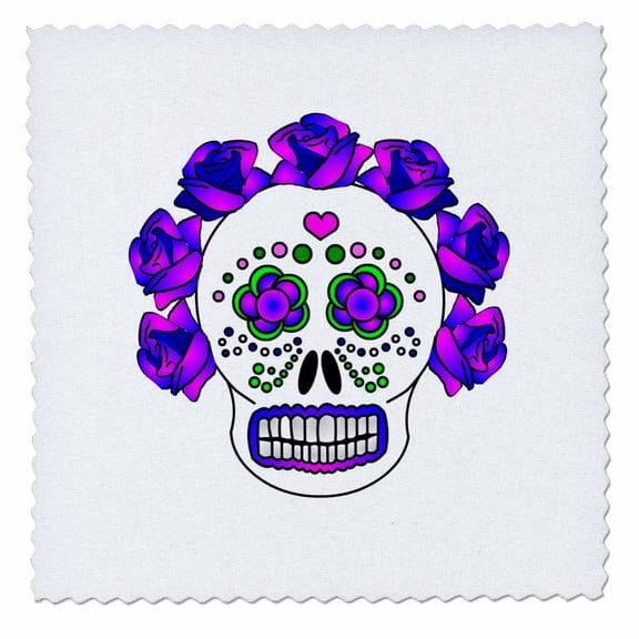 3dRose, Day of the Dead Skull Da de los Muertos Purple, 8x8 inch quilt square