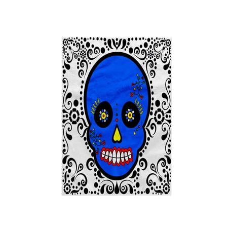 3dRose, Day of the Dead Skull Día de los Muertos Sugar Skull Blue White Black Scroll Design, 15x22 Hand Towel