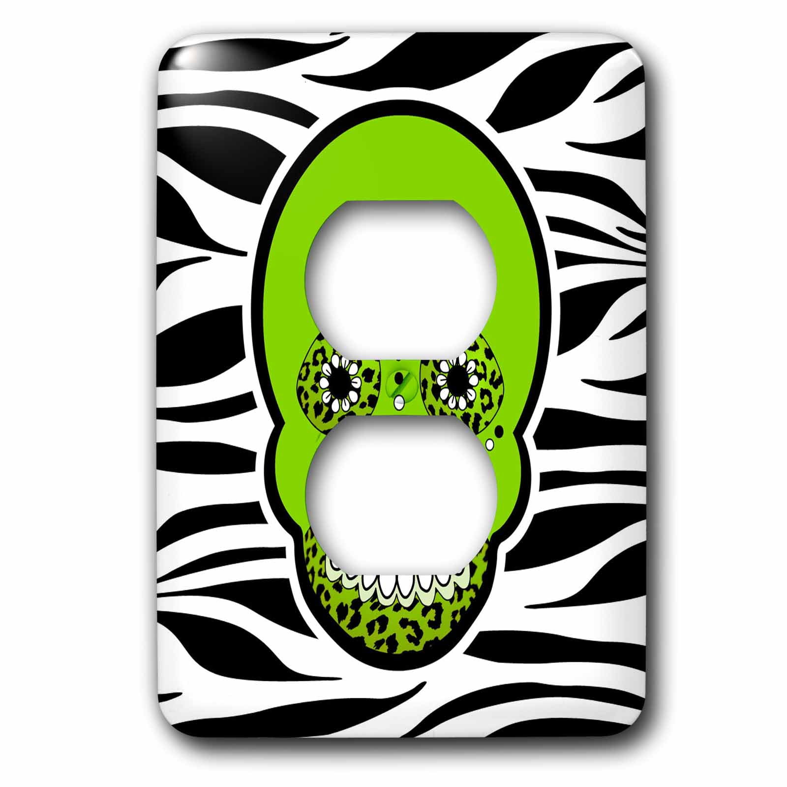 3dRose, Day of the Dead Skull - Día de los Muertos - Zebra and Leopard Animal Print - Green, 2 plug outlet cover
