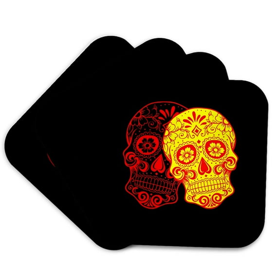 3dRose, Day of the Dead. Yellow, red and black., set of 4 Coasters - Soft