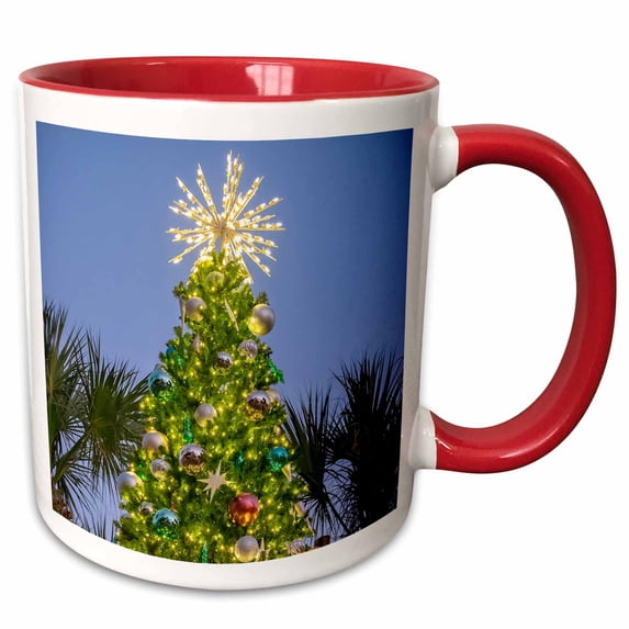 3drose, Decorated Christmas Tree Outdoors, 15oz Two-tone Red Mug