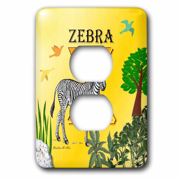 3dRose, Decorative Animal Alphabet Art for children - Z is for a black and white Zebra, 2 plug outlet cover