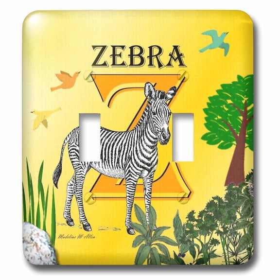 3dRose, Decorative Animal Alphabet Art for children - Z is for a black and white Zebra, double toggle switch