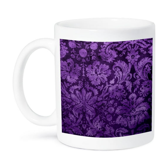 3dRose, Decorative Vintage Floral Wallpaper Purple, 11oz Mug