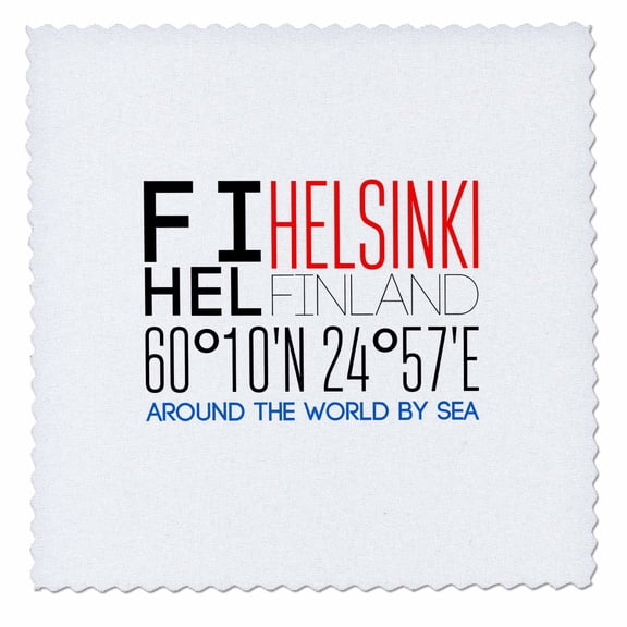 3dRose, Decorative text FI HEL Helsinki, Finland, geographic coordinates, 6x6 inch quilt square