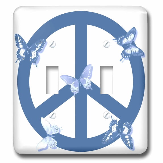 3dRose, Deep Aqua Blue Butterflies Peace Sign- Inspirational Art, double toggle switch