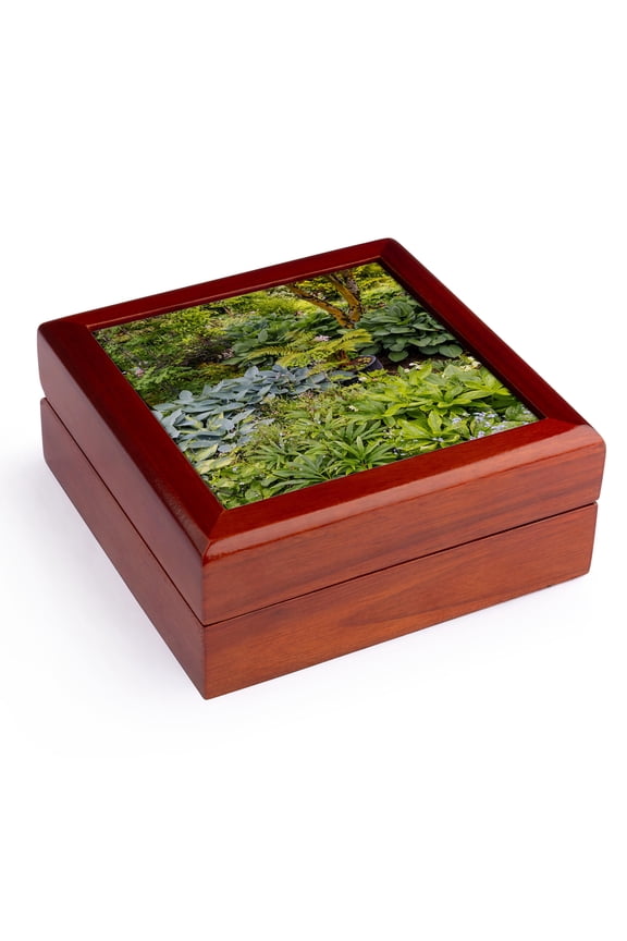 , Deep bright orange hibiscus flower, Honolulu. State flower of Hawaii., Jewelry Box 5.5x5.5 inch with 4 inch tile