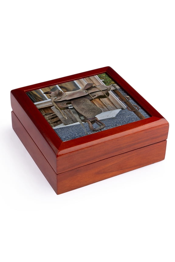 , Deep bright orange hibiscus flower, Honolulu. State flower of Hawaii., Jewelry Box 5.5x5.5 inch with 4 inch tile