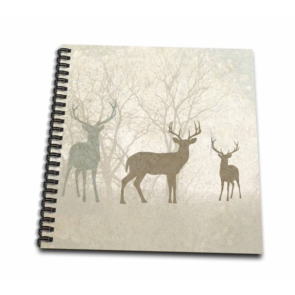 3dRose, Deer Silhouettes Set Against Faded Forest Background in Earth Tones, Drawing Book 8 x 8 inch