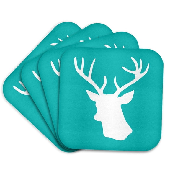 3dRose, Deer stag head silhouette on turquoise - aqua blue - teal - contemporary modern stylish minimalistic, Set of 4 Coasters - Soft
