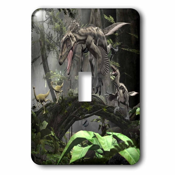 3dRose, Deinonychus Chasing Smaller Dinosaurs in the Forest, single toggle switch