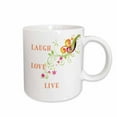 thumbnail image 1 of 3drose, Delicate Floral Scroll on White with Laugh Love Live Written on It, 15oz Mug, 1 of 6