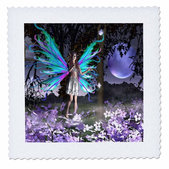 3dRose, Delighted A fairy with flowers, 10x10 inch quilt square