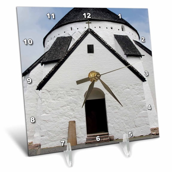 3dRose, Denmark, Bornholm, Gudhjem, Osterlars Church - EU07 CMI0049 - Cindy Miller Hopkins, 6x6 Desk Clock
