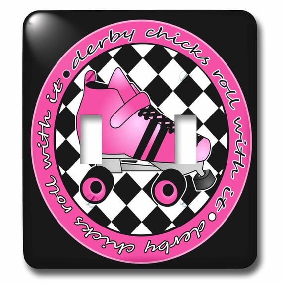 3dRose, Derby Chicks Roll With It Hot Pink Roller Skate and Black, double toggle switch