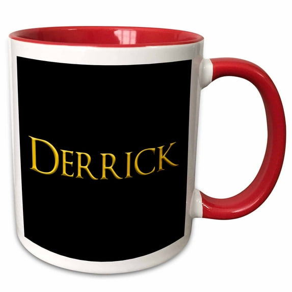 3drose, Derrick Accepted Well Known Male Name in the Usa. Yellow, Black Charm, 15oz Two-tone Red Mug