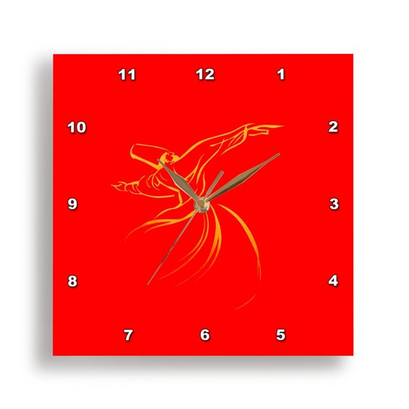 3dRose, Dervish Line Drawing Calligraphy Style Yellow And Red, 15x15 Wall Clock