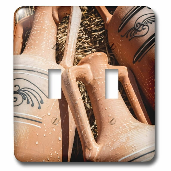3dRose, Details of decorative models of ancient Greek amphoras on hay, double toggle switch