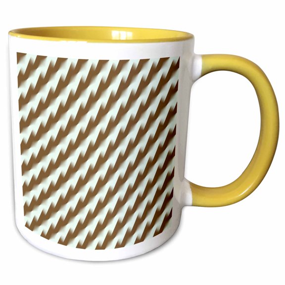 3drose, Diagonal Stripe Stepped Zig Zag Pattern Gradient Brown, 15oz Two-tone Yellow Mug